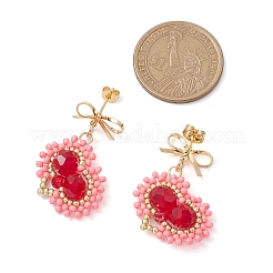 Handmade Glass Seed Beads Heart Stud Earrings&nbsp;EJEW-MZ00291-01