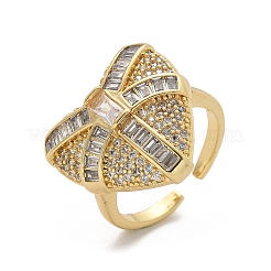 Brass Micro Pave Clear Cubic Zirconia Cuff Rings for Women&nbsp;RJEW-C126-03G