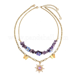 Alloy Resin Sun & Brass Butterfly Pendant Necklaces&nbsp;NJEW-JN05468-03