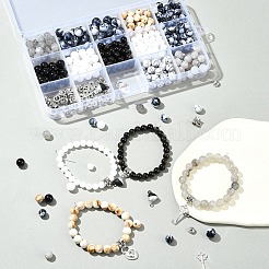 DIY Alloy & Round Natural White Jade & Obsidian & Crackle Agate & Synthetic Howlite Beads Couple Bracelets Jewelry Making Kits&nbsp;DIY-FS0007-49