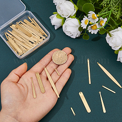 60個6スタイル真鍮ペンダント  生（メッキなし）  ゴールドカラー  15~62x2~6x0.5~1mm  穴：1~1.4mm  10個/スタイル&nbsp;KK-FH0008-30