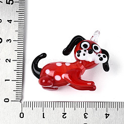 手作りランプワークペンダント  斑点のある犬のチャーム  ファイヤーブリック  27~31.5x34~37.5x17.5~18.5mm  穴：3.5~4.5x3.5~4mm&nbsp;LAMP-T025-08B