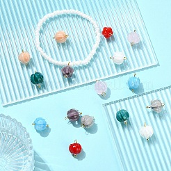 16個 8色の花のつぼみの手作りランプワークペンダント  真鍮パーツ  ゴールドカラー  ミックスカラー  17mm  穴：2.5mm&nbsp;PALLOY-YW00156