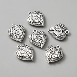 合金のチベット風チャーム  翼のチャーム付きハート  アンティークシルバー  21x18x5mm  穴：1.7mm&nbsp;FIND-CJC0007-51