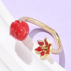 女性用真鍮エナメルカフオープンリング  18KGP本金メッキ  花  内径：17mm&nbsp;RJEW-Q019-01B-G