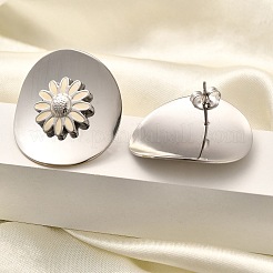 304ステンレススチールスタッドピアス  エナメル  花  ステンレス鋼色  27x29.5mm&nbsp;EJEW-H146-02P