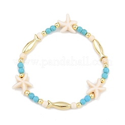 Synthetic Turquoise & Brass Beaded Stretach Bracelets for Women&nbsp;BJEW-JB12487