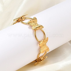 304ステンレススチール製バタフライ&オーバルリンクブレスレット（女性用）  18KGP本金メッキ  7-1/4インチ（18.5cm）&nbsp;BJEW-U023-03G