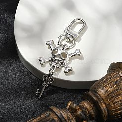 ハロウィーンの頭蓋骨と鍵の合金ペンダント装飾  バッグ飾り用の回転留め具チャーム  アンティークシルバー  87mm&nbsp;HJEW-JM02219