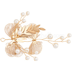 合金とプラスチックの真珠の装飾アクセサリー  花  ゴールドカラー  105x70x10mm  穴：7x5.5mm&nbsp;FIND-WH20030-11C-G