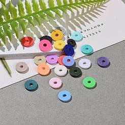 240g24色手作りポリマークレイビーズ  ヒシビーズ  ジュエリー工芸用品のDIY用  ディスク/フラットラウンド  ミックスカラー  8x1mm  穴：2mm  10 G /カラー&nbsp;CLAY-JP0001-10-8mm
