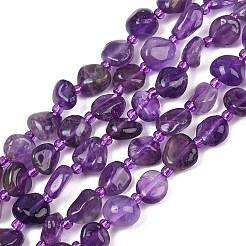 天然石アメジストビーズ連売り  ナゲット  グレイジ  8~15x7~11x3.5~7.5mm  穴：0.8mm  約31~39個/連  15.75''（40センチメートル）&nbsp;GG-CBA3A44-C14-02