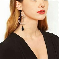 Moon with Teardrop Alloy Rhinestone Dangle Stud Earrings&nbsp;FS-WG3EB84-01