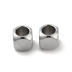 変色しない201ステンレススチールキューブビーズ  ステンレス鋼色  3x3x3mm  穴：2mm&nbsp;STAS-P319-11B-P