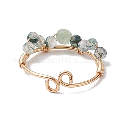 Round Natural Moss Agate & Apatite & Amethyst Open Cuff Rings&nbsp;RJEW-TA00129