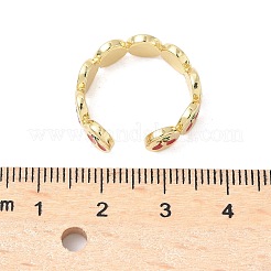 女性用真鍮エナメル調節可能カフリング  ゴールドカラー  チェリー  6mm  内径: 調節可能&nbsp;RJEW-G350-01D-G