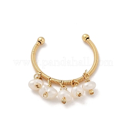 Brass Natural Freshwater Pearl Adjustable Open Cuff Rings for Women&nbsp;RJEW-U064-01G