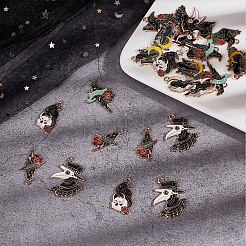 32本8スタイルアロイエナメルペンダント  ゴシックテーマ  ミックスカラス  ミックスカラー  18~32x15~29x1~1.5mm  穴：2~2.2mm  4個/スタイル&nbsp;ENAM-SC0002-97