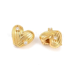 Heart Brass Micro Pave Clear Cubic Zirconia Beads&nbsp;KK-K340-43G