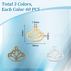 120本3色合金ペンダント  蓮のチャーム  ミックスカラー  14x16x1.4mm  穴：1.5mm&nbsp;FIND-UN0002-47