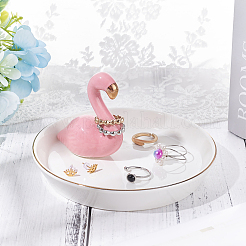 磁器フラミンゴ リング ホルダー  ジュエリートレイ  小さなジュエリーを保持するため  リング  ネックレス  イヤリング  ブレスレット  装身具  女性の女の子の誕生日プレゼント  ピンク  14x8.2cm&nbsp;DJEW-WH0011-26