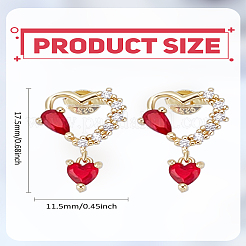 1 Pair Heart Brass Rhinestone Stud Earrings&nbsp;EJEW-LP0003-81