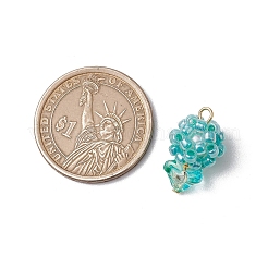 ガラスシードビーズペンダント  丸カン付き  花  ミディアムターコイズ  20x12mm  穴：3mm&nbsp;PALLOY-MZ00593-06