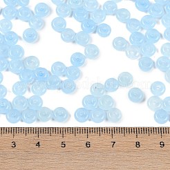 透明な色のガラスシードビーズ  ドーナツ  ライトスカイブルー  6.5x3mm  穴：1.8mm  約30個/10g&nbsp;X1-SEED-P008-01B-02