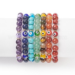 7Pcs 7 Style Natural & Synthetic Mixed Stone Stretch Bracelets Set with Lampwork Evil Eye Beaded&nbsp;BJEW-JB08771