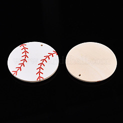 木製ペンダントの印刷  ボールシリーズチャーム  野球  39~40x5mm  穴：1.8mm&nbsp;WOOD-N016-52B-02