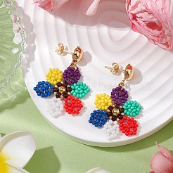 Glass Seed Bead Flower Dangle Stud Earrings for Women&nbsp;EJEW-MZ00268