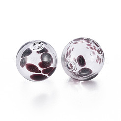 透明な手作り吹きガラスグローブビーズ  スポット模様  ラウンド  ココナッツブラウン  14~15mm  穴：1~2mm&nbsp;GLAA-T012-37B