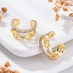 Rack Plating Brass Micro Pave Clear Cubic Zirconia Cuff Earrings&nbsp;EJEW-H147-03G