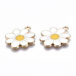 環境に優しい合金エナメルペンダント  カドミウムフリーと鉛フリー＆ニッケルフリー  花  ライトゴールド  ホワイト  23x20.5x1.2mm  穴：2mm&nbsp;X-ENAM-Q437-041A-NR