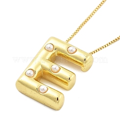 Brass & Plastic Pearl Letter Pendant Box Chain Necklaces for Women&nbsp;NJEW-U017-01G-05