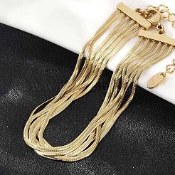 304ステンレススチール製スネークチェーンマルチ連ブレスレット女性用  18KGP本金メッキ  6-7/8インチ（17.5cm）&nbsp;BJEW-Z095-01B-G