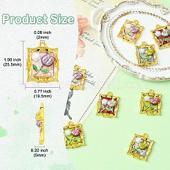 8個4色の金合金樹脂ペンダント  花の長方形  ABSの模造パールと  ミックスカラー  25.5x19.5x5mm  穴：2mm  2個/カラー&nbsp;FIND-CJ0004-91