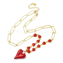 Heart Brass Red Enamel Pendant Necklaces for Women&nbsp;NJEW-G162-03G