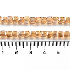 電気メッキガラスビーズ連売り  ABカラーメッキ  多面カット  キューブ  小麦  4x4x4mm  穴：1mm  約98個/連  15.7インチ&nbsp;X-EGLA-J028-4x4mm-AB18