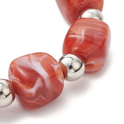 3Pcs Two Tone Acrylic & CCB Plastic Cuboid Beaded Stretch Bracelets for Women&nbsp;BJEW-JB13302-01
