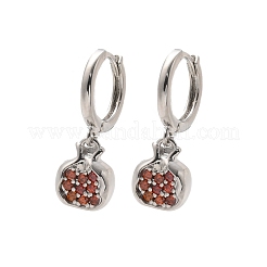 真鍮製キュービックジルコニアフープピアス  鉛フリー＆カドミウムフリー  プラチナ  りんご  26.5x10mm&nbsp;EJEW-Q015-02P-C
