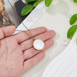 1Pc Stainless Steel Pave Natural White Shell Locket Pendant Necklaces for Women&nbsp;NJEW-HS0001-12B