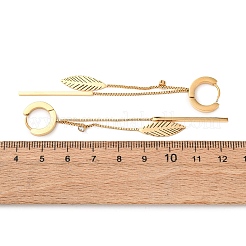 304ステンレススチールフープピアス  棒付き葉っぱ  イオンプレーティング（ip）  18KGP本金メッキ  81x13.5mm&nbsp;EJEW-F393-12G