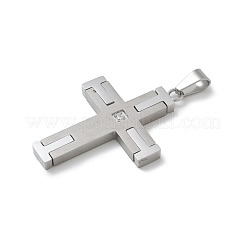 304ステンレスペンダント  ラインストーン付き  クロスチャーム  ステンレス鋼色  37x25x3mm  穴：6.5x3mm&nbsp;STAS-G346-14P