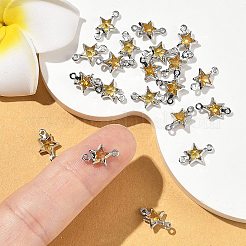 シェグレース 真鍮 パヴェ キュービックジルコニア スターコネクターチャーム  カドミウムフリー＆ニッケルフリー＆鉛フリー  長持ちメッキ  プラチナメッキ  きいろ  11x7x3mm  穴：0.9mm＆1mm&nbsp;XGRQ2O701-441C-P