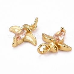 真鍮キュービックジルコニアチャーム  長持ちメッキ  18KGP本金メッキ  恐竜  ミックスカラー  15x15.5x4mm  穴：3mm  丸カン：5x1ミリ&nbsp;ZIRC-J025-88G
