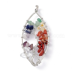 7 Chakra Leaf Natural Mixed Stone Copper Wire Wrapped Chip Big Pendants&nbsp;G-E195-01P-01