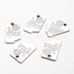 長方形合金チャーム  単語美しいの伝説付き  マットシルバー  22x14x2mm  穴：2mm&nbsp;PALLOY-I115-21MS-AAA