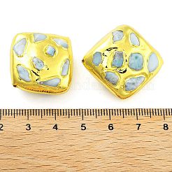 ラックメッキ真鍮、天然ラリマービーズ  長持ちメッキ  菱形  ゴールドカラー  28x24x14mm  穴：1.2mm&nbsp;KK-NH0001-05G
