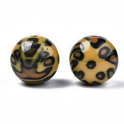 ツートンアクリルビーズ  ヒョウ柄と  天然石風  ラウンド  ゴールデンロッド  19.5x19mm  穴：2.5mm&nbsp;OACR-S038-017